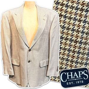 Chaps men’s blazer sports coat 100% silk houndstooth plaid business professional